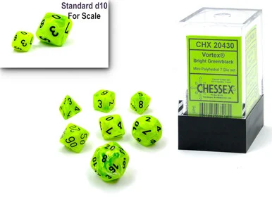 Chessex 20430 Vortex Mini-hedral Bright Green/Black 7-Dice Set