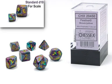 Chessex 20450 Festive Mini-hedral Mosaic/yellow 7-Die set