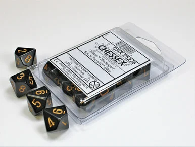 Chessex 25228 Opaque Black/gold Set of Ten d10s