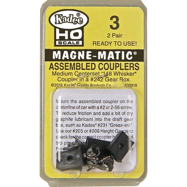 Kadee Coupler #3 HO Scale Assembled #148 Whisker Metal Couplers - Medium 9/32" Centerset Shank
