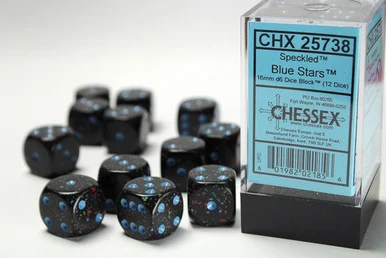 Chessex 25738 Speckled Blue Stars 16mm d6 Dice Block (12 dice)