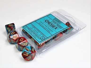 Chessex 26262 Gemini Red-Teal/gold Set of Ten d10s