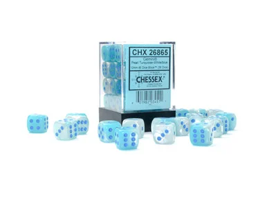 Chessex 26865 Gemini Pearl Turquoise-White/blue Luminary 12mm d6 Dice Block (36 dice)