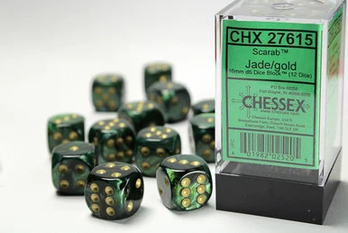 Chessex 27615 Scarab Jade/gold 16mm d6 Dice Block (12 dice)