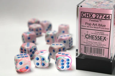 Chessex 27744 Festive Pop Art/Blue 16mm D6 Dice Block (12)
