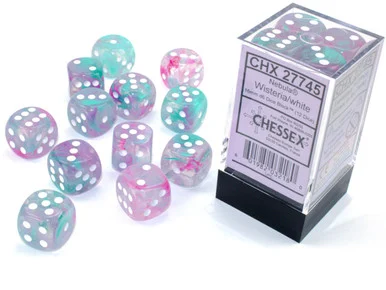 Chessex 27745 Nebula Wisteria/White Luminary 16mm D6 Dice Block (12)