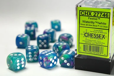 Chessex 27746 Festive Waterlily/white 16mm d6 Dice Block (12 dice)