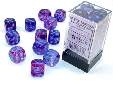 Chessex 27757 Nebula Nocturnal/blue Luminary 16mm d6 Dice Block (12 dice)