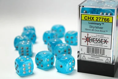 Chessex 27766 Luminary Sky/silver 16mm d6 Dice Block (12 dice)