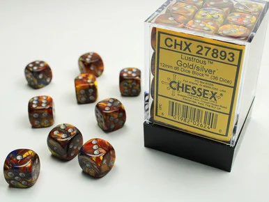 Chessex 27893 Lustrous Gold/silver 12mm d6 Dice Block (36 dice)