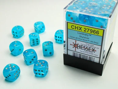 Chessex 27966 Luminary Sky/silver 12mm d6 Dice Block (36 dice)