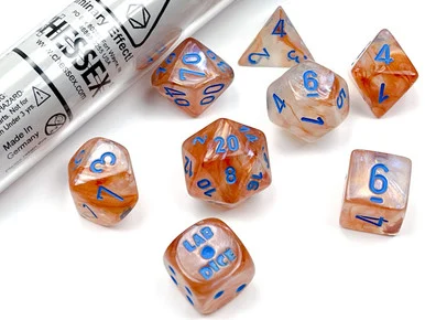 Chessex 30045 Borealis Rose Gold/light blue Luminary Polyhedral 7-Dice Set (with bonus die)