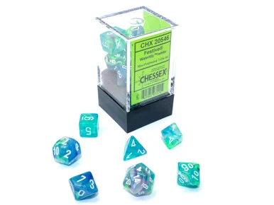 Chessex 20546 Festive Mini-hedral Waterlily/white 7-Die set