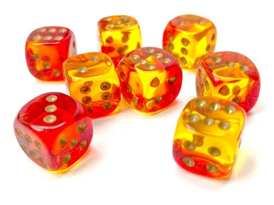 Chessex 26868 Gemini Translucent Red-Yellow/Gold 12 mm D6 Dice Block (36)