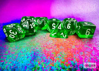 Chessex 23075 Translucent Green/white Polyhedral 7-Dice Set