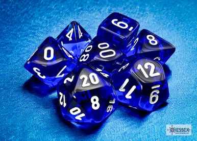Chessex 23076 Translucent Blue/white Polyhedral 7-Dice Set
