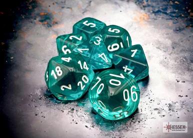 Chessex23085 Translucent Teal/white Polyhedral 7-Dice Set