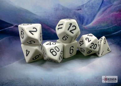 Chessex 25401 Opaque White/black Polyhedral 7-Dice Set