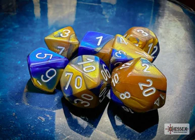 Chessex 26422 Gemini Blue-Gold/white Polyhedral 7-Dice Set