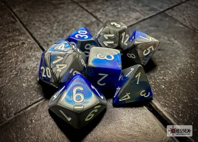 Chessex 26423 Gemini Blue-Steel/white Polyhedral 7-Dice Set
