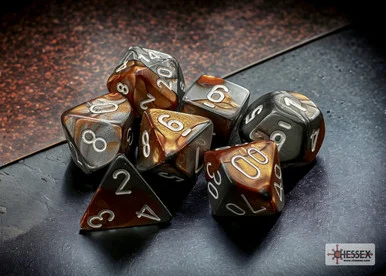 Chessex 26424 Gemini Copper-Steel/white Polyhedral 7-Dice Set