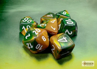 Chessex 26425 Gemini Gold-Green/white Polyhedral 7-Dice Set