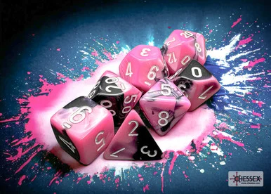 Chessex 26430 Gemini Black-Pink/white Polyhedral 7-Dice Set