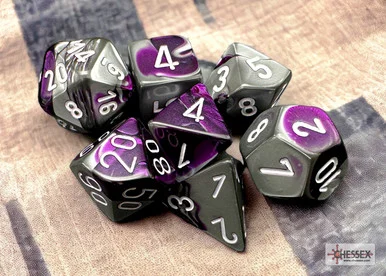Chessex 26432 Gemini Purple-Steel/white Polyhedral 7-Dice Set