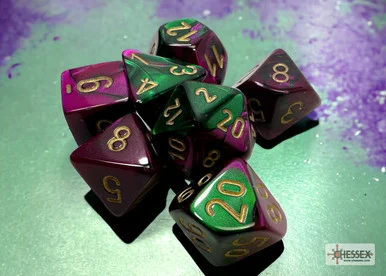 Chessex 26434 Gemini Green-Purple/gold Polyhedral 7-Dice Set