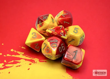 Chessex 26450 Gemini Red-Yellow/silver Polyhedral 7-Dice Set
