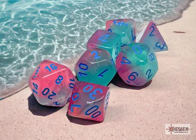 Chessex 26464 Gemini Gel Green-Pink/blue Luminary Polyhedral 7-Dice Set