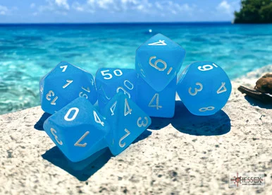 Chessex 27416 Frosted Caribbean Blue/white Polyhedral 7-Dice Set