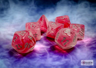 Chessex 27524 Ghostly Glow Pink/Silver Polyhedral 7-Dice Set