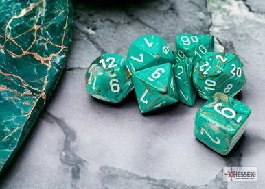 Chessex 27403 Marble Oxi-Copper/white Polyhedral 7-Dice Set