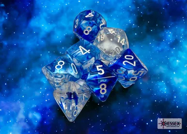 Chessex 27466 Nebula Dark Blue/white Polyhedral 7-Dice Set