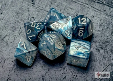 Chessex 27490 Lustrous Slate/white Polyhedral 7-Dice Set