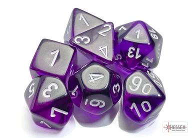 Chessex 23077 Translucent Purple/White Polyhedral 7 Dice Set