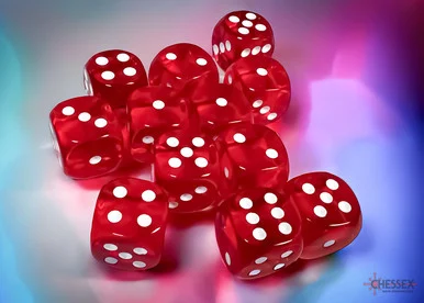 Chessex 23604 Translucent Red/white 16mm d6 Dice Block (12 dice)