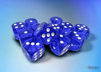 Chessex 23606 Translucent Blue/white 16mm d6 Dice Block (12 dice)
