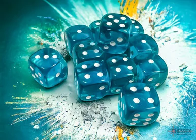 Chessex 23615 Translucent Teal/white 16mm d6 Dice Block (12 dice)