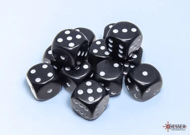 Chessex 25608 Opaque Black/white 16mm d6 Dice Block (12 dice)