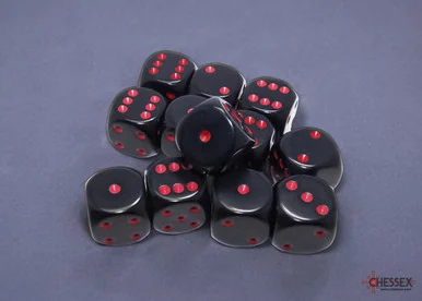 Chessex 25618 Opaque Black/red 16mm d6 Dice Block (12 dice)