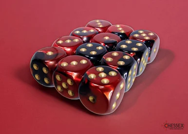 Chessex 26633 Gemini Black-Red/gold 16mm d6 Dice Block (12 dice)
