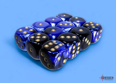 Chessex 26635 Gemini Black-Blue/gold 16mm d6 Dice Block (12 dice)