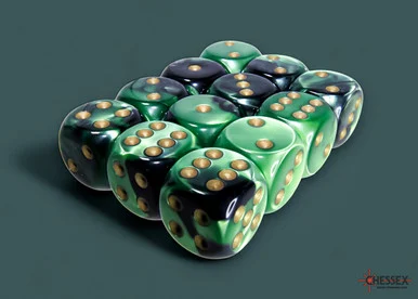 Chessex 26639 Gemini Black-Green/gold 16mm d6 Dice Block (12 dice)