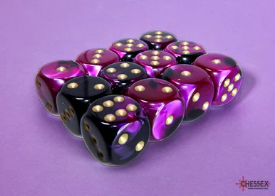Chessex 26640 Gemini Black-Purple/gold 16mm d6 Dice Block (12 dice)