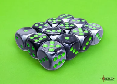 Chessex 26645 Gemini Black-Grey/green 16mm d6 Dice Block (12 dice)