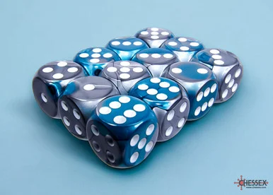 Chessex 26656 Gemini Steel-Teal/white 16mm d6 Dice Block (12 dice)