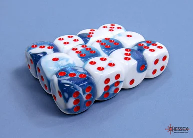 Chessex 26657 Gemini Astral Blue-White/red 16mm d6 Dice Block (12 dice)