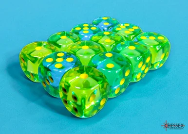 Chessex 26666 Gemini Translucent Green-Teal/Yellow 16mm D6 Dice Block (12)